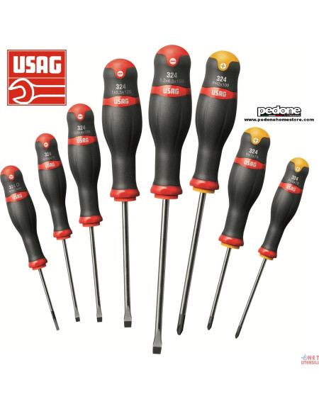 USAG 324 SH 8 SERIE SET KIT 8 GIRAVITI PROFESSIONALI CACCIAVITI A CROCE E TAGLIO