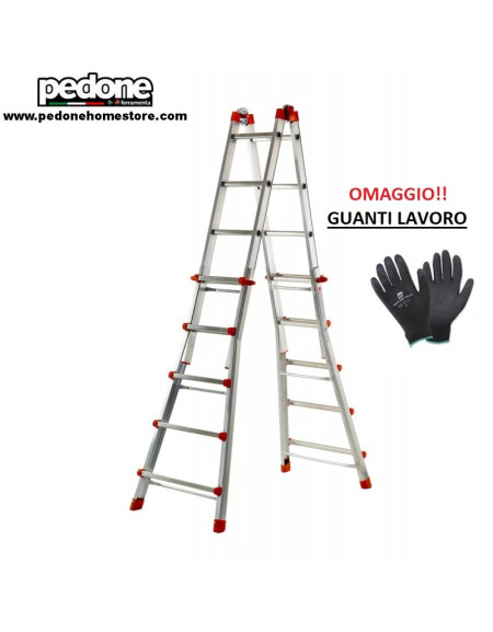 Scala in alluminio telescopica GIERRE Peppina AL040 5+5 gradini + OMAGGIO  GUANTI Certificata - Pedone S.r.l. Dept Store