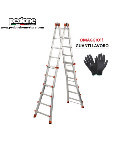 Scala in alluminio telescopica GIERRE Peppina AL020, 4+4 gradini + OMAGGIO  GUANTI - Pedone S.r.l. Dept Store