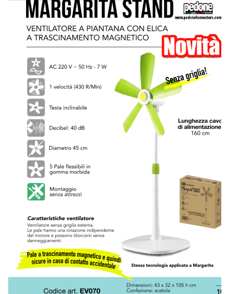 VENTILATORE A PIANTANA CFG EV070 MARGARITA STAND PALE FLESSIBILI SENZA GRIGLIA