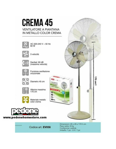 VENTILATORE A PIANTANA IN METALLO COLORE CREMA DIAMETRO 45 60 W EV056 CFG 170H