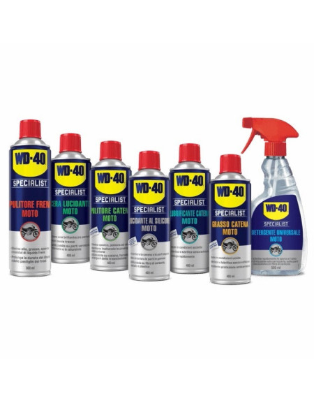 Kit Manutenzione Moto WD40 Catena Cera Silicone Detergente Grasso Pulitore Freni