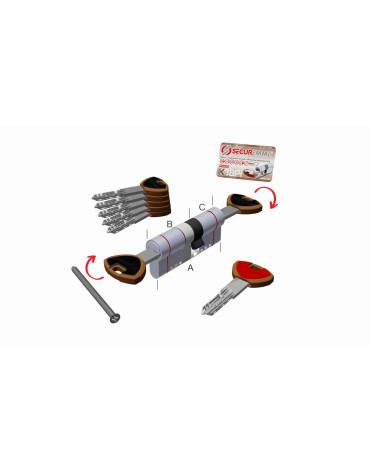 Cilindro Europeo SECUREMME EVO K64 Alta Sicurezza 5 Chiavi + Chiave da Cantiere