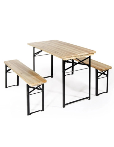 VERDELOOK Set birreria, 2 panche e tavolo in legno naturale, 80x200 cm