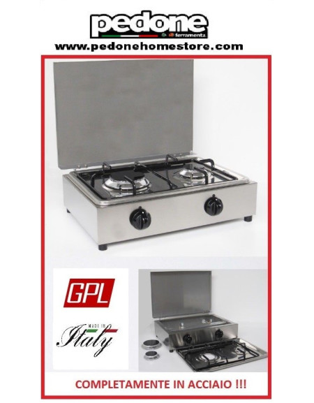 FORNELLO PARKER A GAS GPL CON 2 FUOCHI IN ACCIAIO INOX CON PIANO REMOVIBILE  - Pedone S.r.l. Dept Store