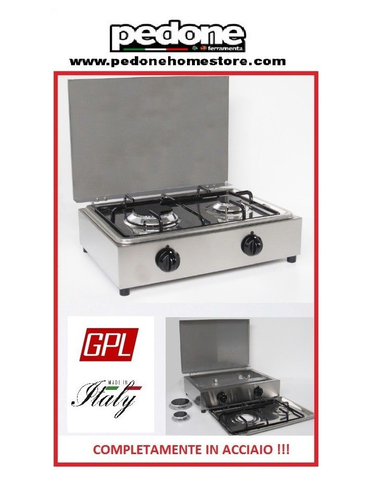 FORNELLO PARKER A GAS GPL CON 2 FUOCHI IN ACCIAIO INOX CON PIANO REMOVIBILE  - Pedone S.r.l. Dept Store