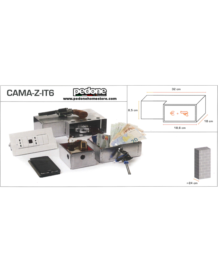 CASSAFORTE CASSETTO PORTA VALORI E PORTA PISTOLA A SCOMPARSA FINTA PRESA  INVISIBILE CAMA-Z-IT6 - Pedone S.r.l. Dept Store