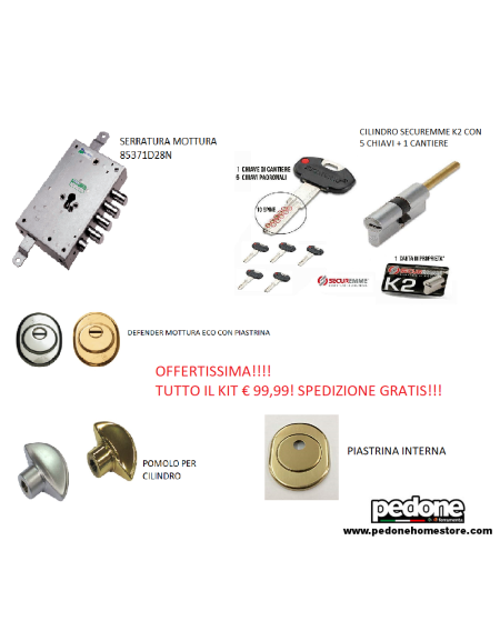 KIT SERRATURA PORTA BLINDATA CILINDRO EUROPEO MOTTURA 85371D28N COMPLETO TRASPORTO GRATIS!!