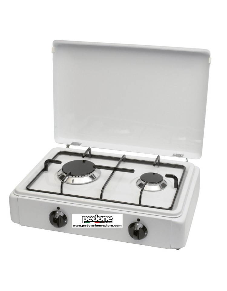 FORNELLO GAS GPL 2 FUOCHI PIANALE INOX CON TELAIO GRIGIO - IDEALE