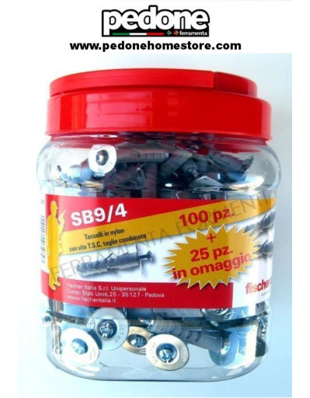 FISCHER TASSELLI A VITE SB9/4 IN BARATTOLO 100pz+25pz omaggio